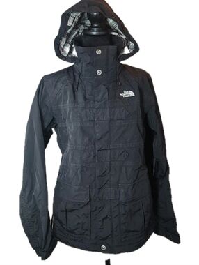 North Face Jacket Women M Black  Nylon Plaid Lined Hooded Ski Winter